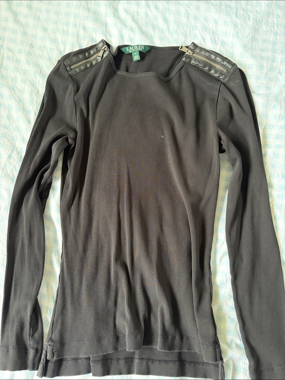 Lauren Ralph Lauren Black Long Sleeve Top with Shoulder Zippers